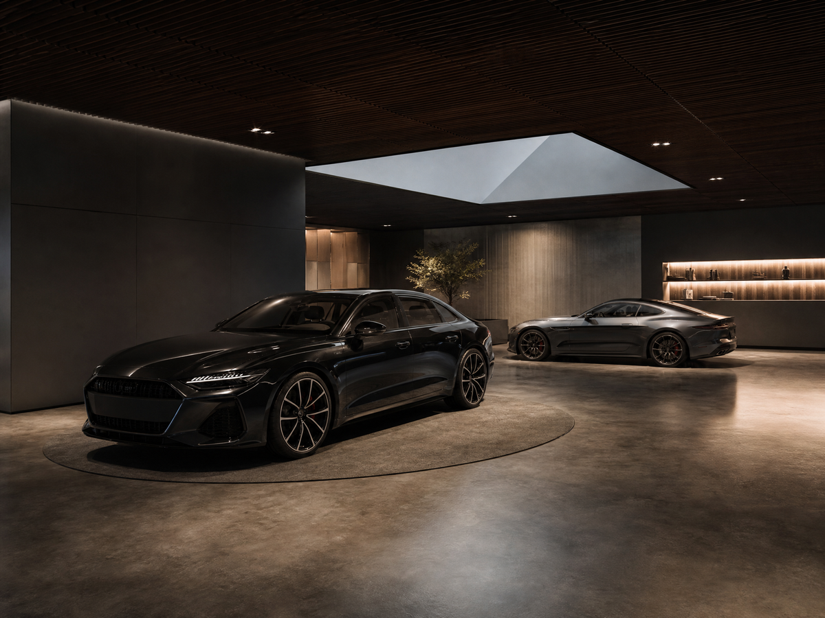 Premium autoshowroom met twee auto's
